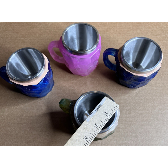 Plastic Faux Mineral Crystal Coffee Cups 4‎ OUNCES Novelty Stainless Steel SET/4 - Picture 10 of 14